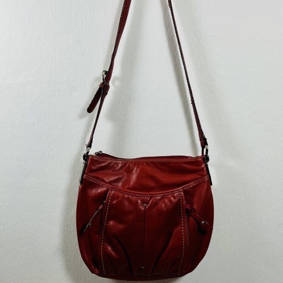 Tignanello Touchables Red Leather Hobo Glam Tote Crossbody Vintage - Picture 1 of 16